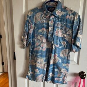 ONO Blue Floral Fan Print vintage aloha shirt